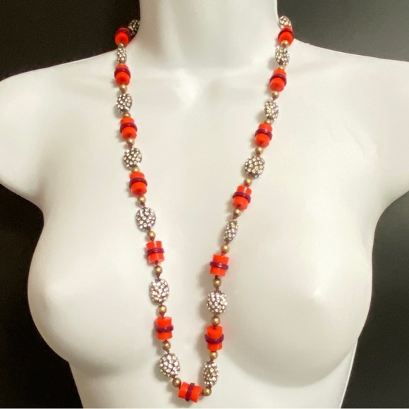 J.CREW Necklace Rhinestone Red Lucite Beads - Picture 8 of 8
